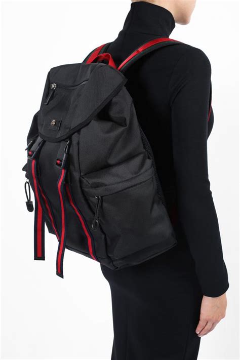 gucci backpack black with stripe|More.